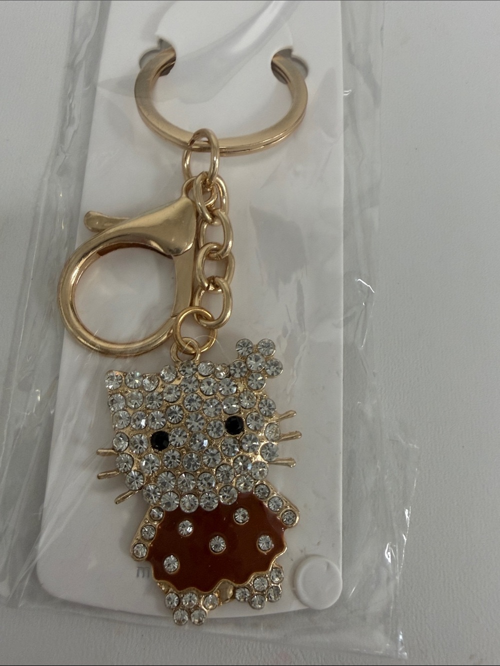 Gold Crystal Kitty Keyring - Fashion Keychain